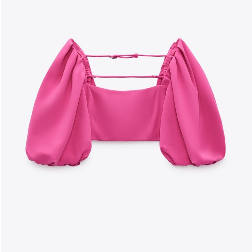 Zara Brand New Hot Pink Crop Balloon Top